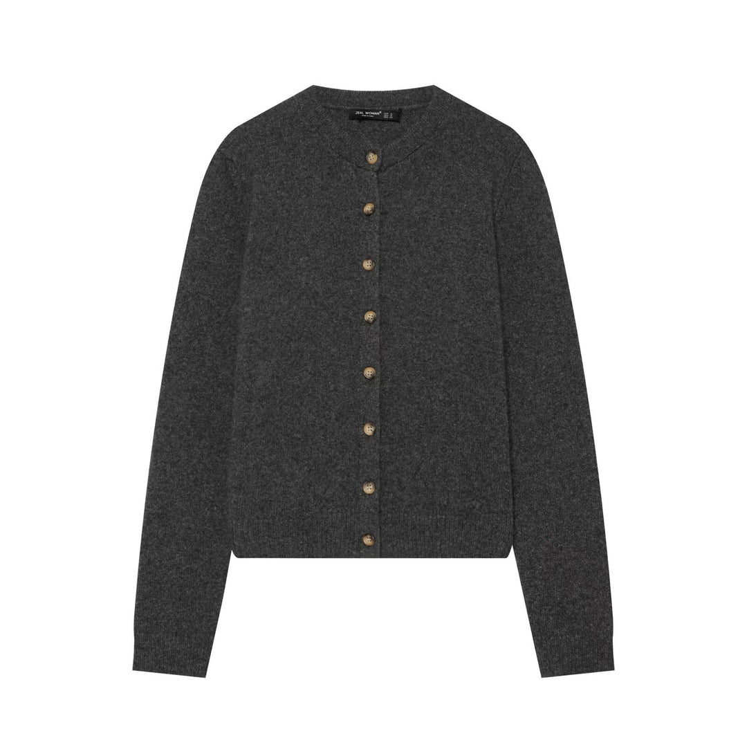 Women's fine knit cardigan with round neckline and full button placket Mune Fashion