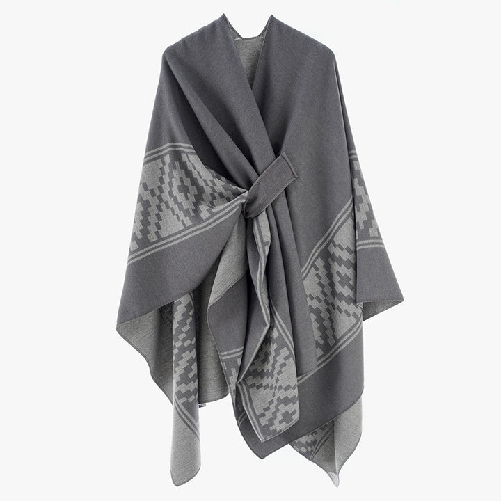 Women's Jacquard Ruana with TIE BELT and geometric pattern Mune Fashion