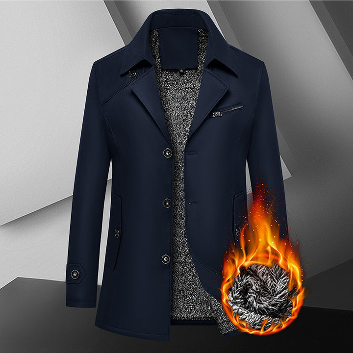 Men's transitional jacket in urban short trench style with notch collar, chest zipper, and patch pockets Mune Fashion