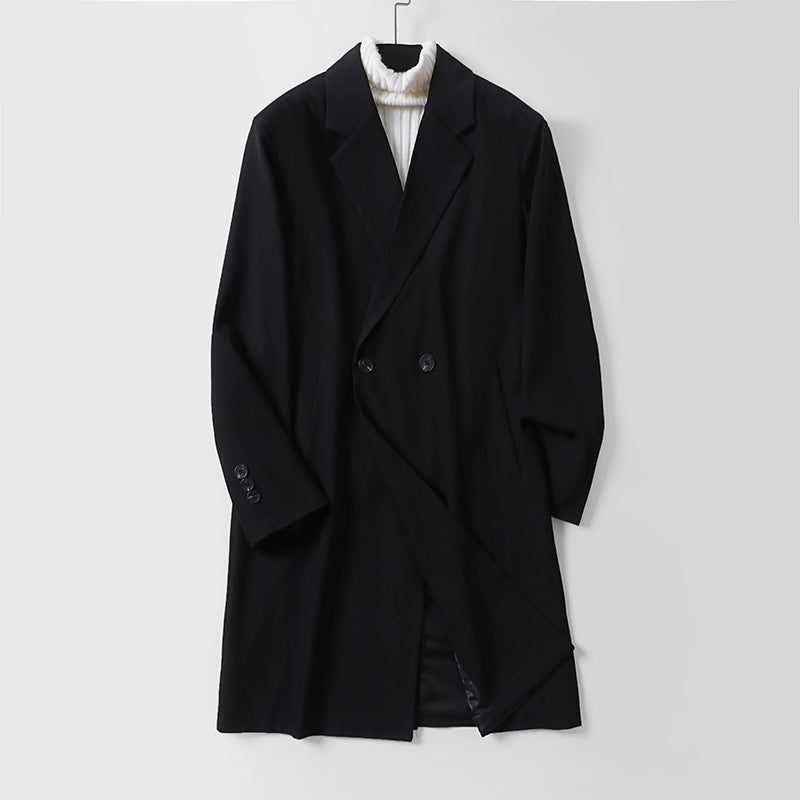 Men's longline coat in minimalist cut with shawl collar and double-breasted button placket Mune Fashion