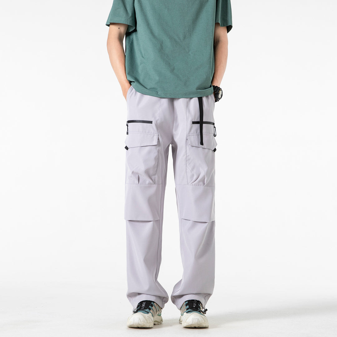 Men's Wide Utility Cargo Pants with Reinforced Knee Patches, Zipper and Flap Pockets Drune