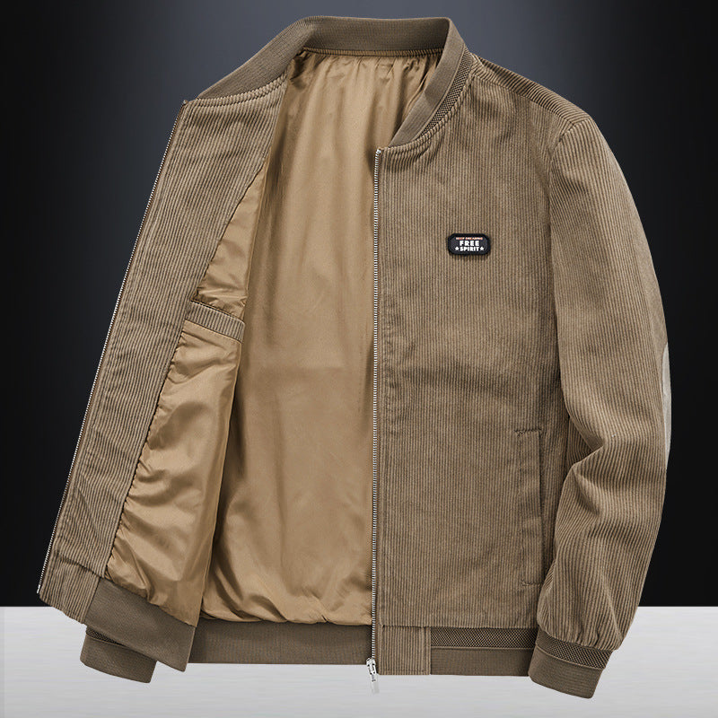 Men's cord flight jacket with satin lining, ribbed cuffs, and concealed inner pockets Mune Fashion