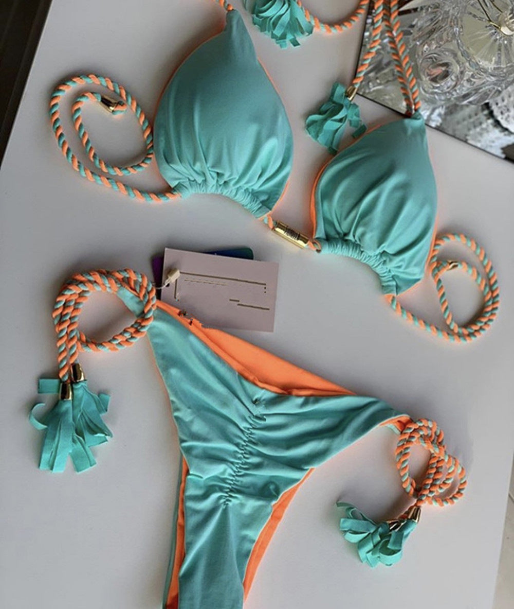 Women Bikini Set with elegant leopard pattern and fashionable tassels Mune Fashion