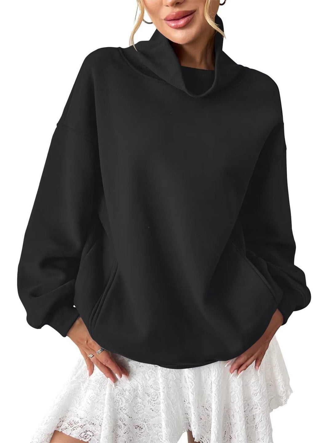 Women's Casual Oversized Sweatshirt with Funnel Neck and Kangaroo Pocket Mune Fashion