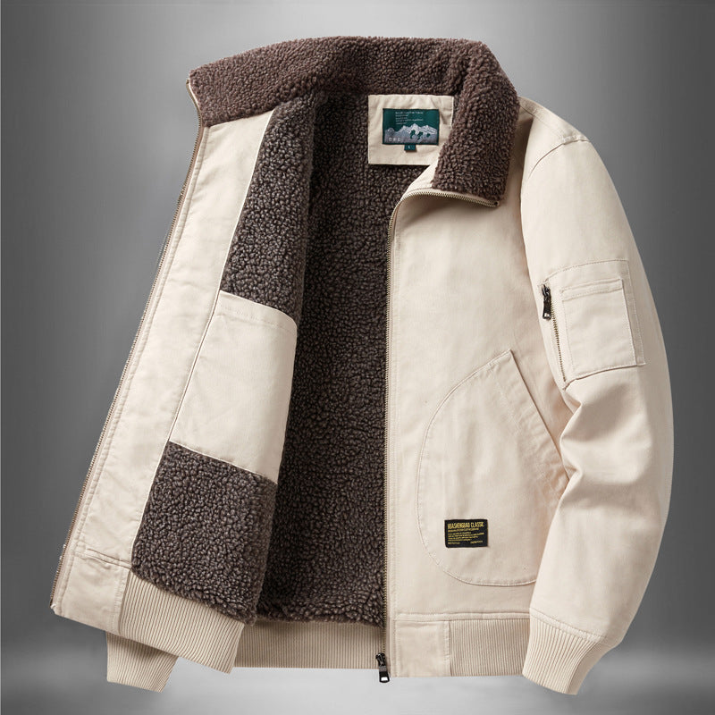 Men's  sherpa-lined canvas flight jacket with ribbed trims and interior stash pockets Mune Fashion