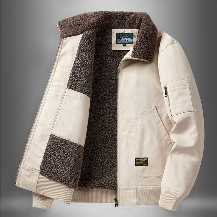 Men's  sherpa-lined canvas flight jacket with ribbed trims and interior stash pockets Mune Fashion