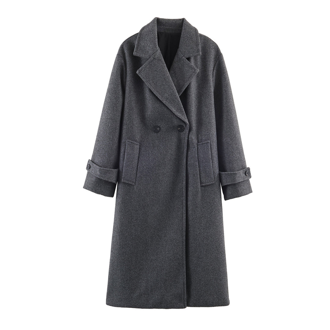 Women Oversized Wool Blend Coat with Double-Breasted Closure, Wide Lapels and Sleeve Tabs Mune Fashion