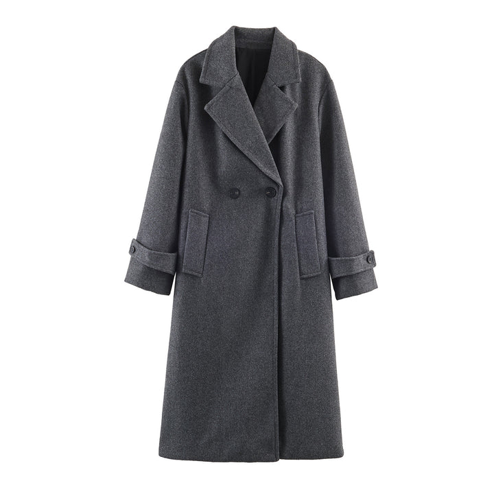 Women Oversized Wool Blend Coat with Double-Breasted Closure, Wide Lapels and Sleeve Tabs Mune Fashion