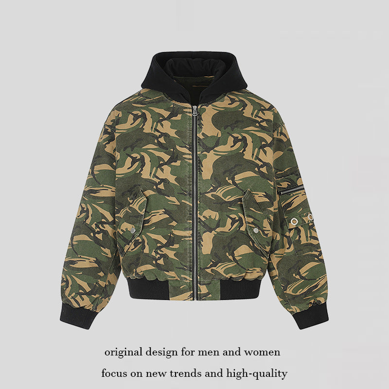 Ladies Oversize Utility Bomber Jacket with Hood, Zip Front and Sleeve Pocket Mune Fashion