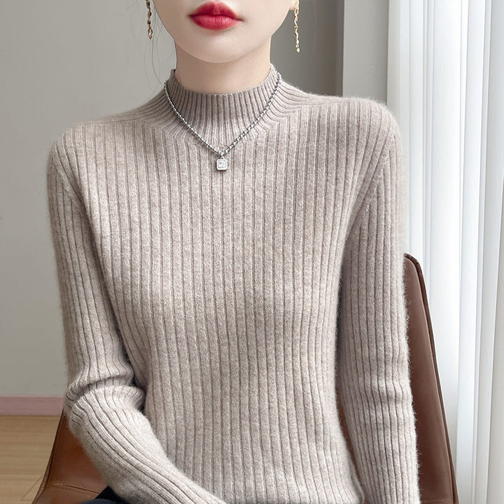 Women's Narrow Ribbed Knit Mockneck with Extra Soft Cashmere Look Mune Fashion