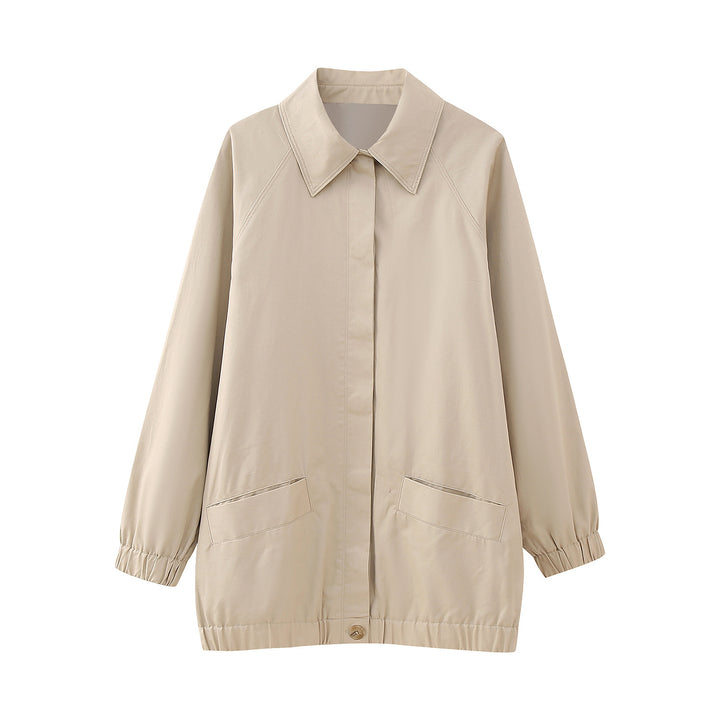 Women Lightweight Oversized Transitional Jacket with Shirt Collar and Elastic Hem Mune Fashion