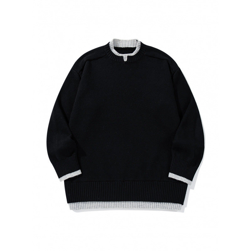 Unisex Relaxed-Fit Fine Knit Sweater with Contrast Cuffs and Extended Ribbed Hem Mune Fashion