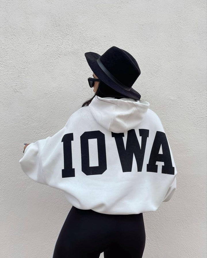 Women Oversized Cropped Hoodie with large lettering, hood and relaxed fit Mune Fashion