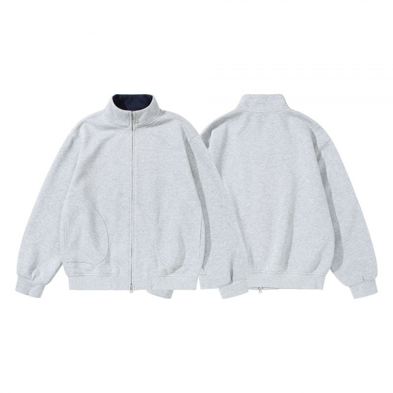 Unisex sweatshirt jacket with stand-up collar, oversized fit and round in-seam pockets Mune Fashion