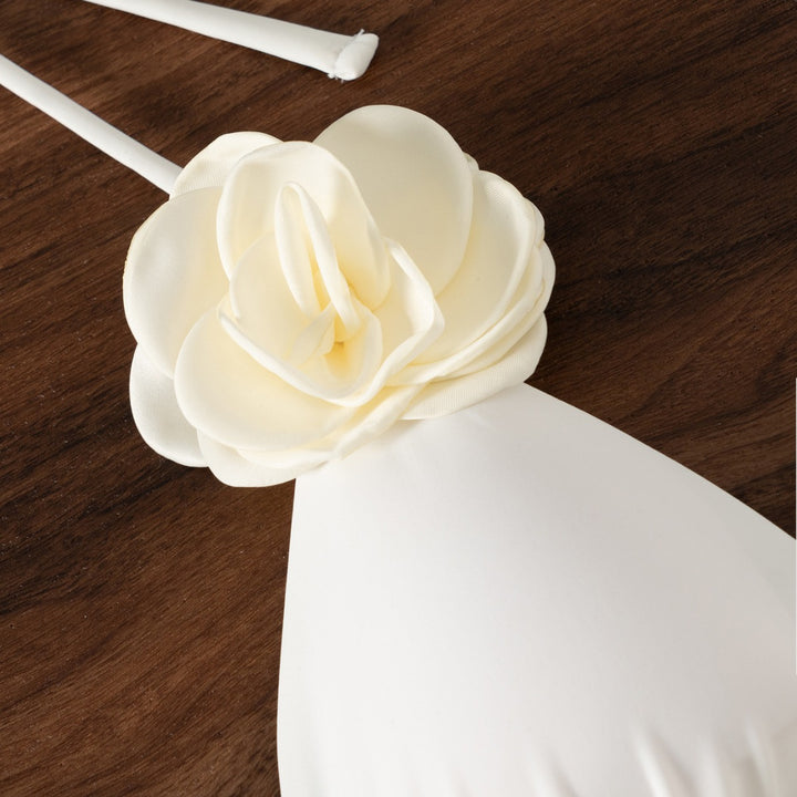 Ladies triangle bikini with playful flower appliques Mune Fashion