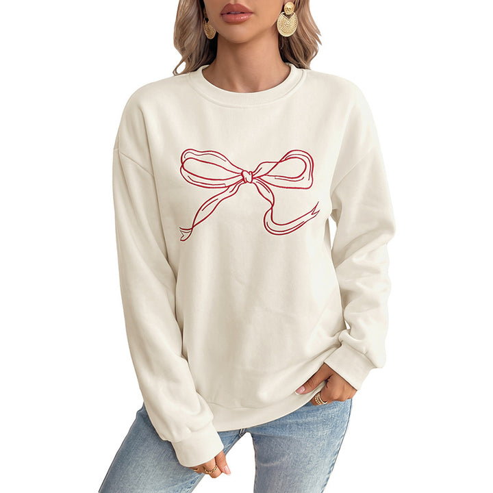 Women's oversized sweatshirt with embroidered bow motif and round neck Mune Fashion