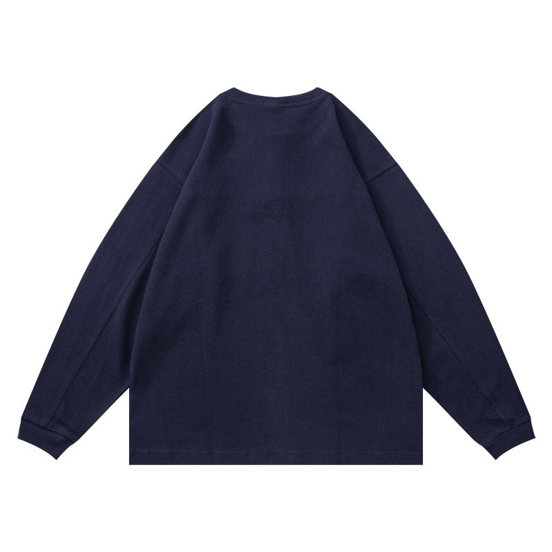 Unisex Structured Henley Long Sleeve with Waffle Texture, Half Button Placket and Dropped Shoulder Mune Fashion