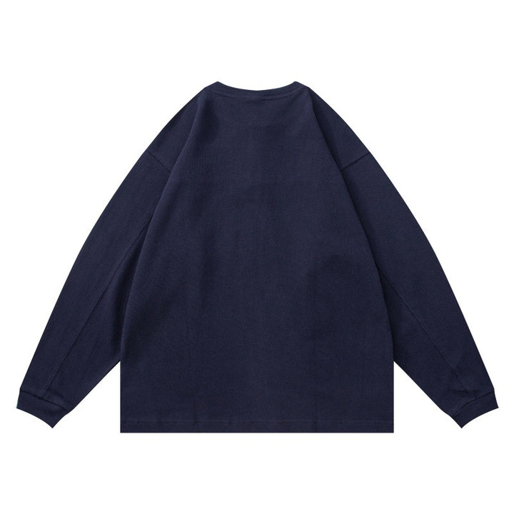 Unisex Structured Henley Long Sleeve with Waffle Texture, Half Button Placket and Dropped Shoulder Mune Fashion