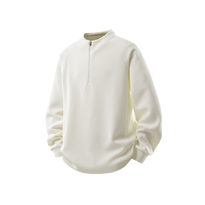 Men's waffle structure half-zip pullover with stand collar and relaxed fit Drune