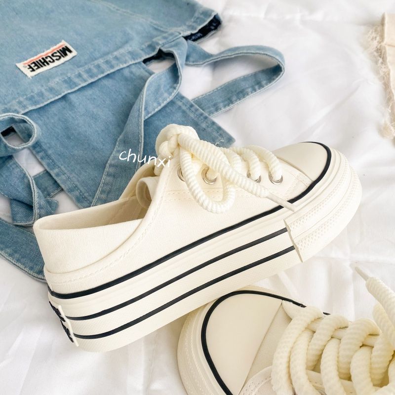 Women's Platform Sneakers with Elastic Lacing System and Durable Upper Material Mune Fashion