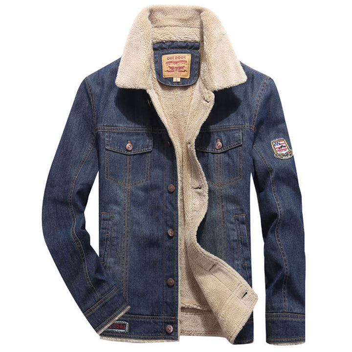 Men's denim worker jacket with warming teddy fleece lining and sherpa collar Mune Fashion