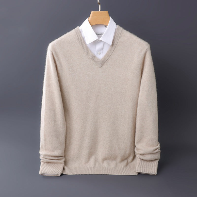 Men's fine V-neck sweater made from merino-cashmere blend with ribbed cuffs Mune Fashion