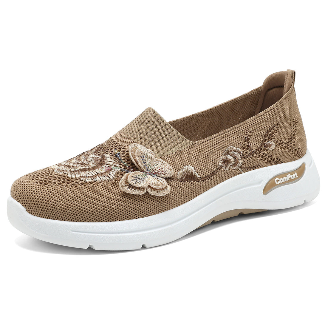 Women's knitted slip-on slippers with 3D flower embroidery and ergonomic comfort insole Mune Fashion