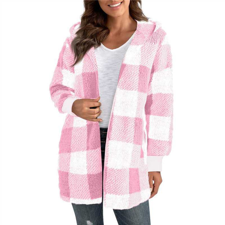 Women's checked teddy coat with large lapel collar and ribbed cuffs Mune Fashion