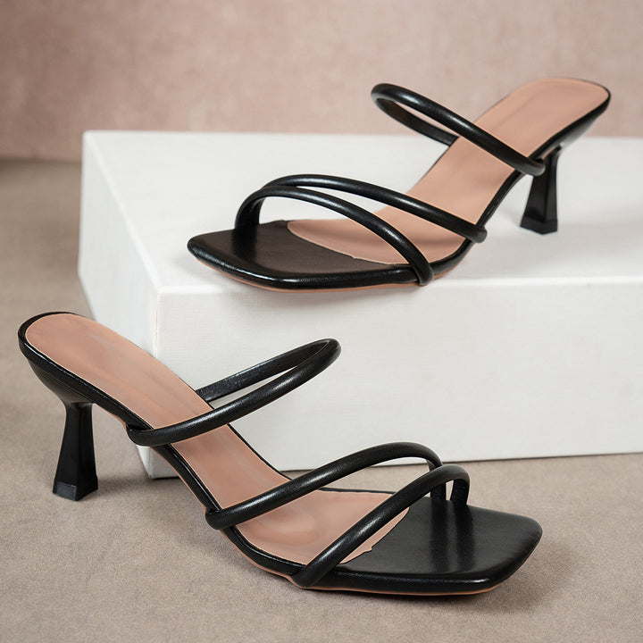 Women's nan minimalist sandal with three narrow straps, square toe shape and feminine funnel heel Mune Fashion
