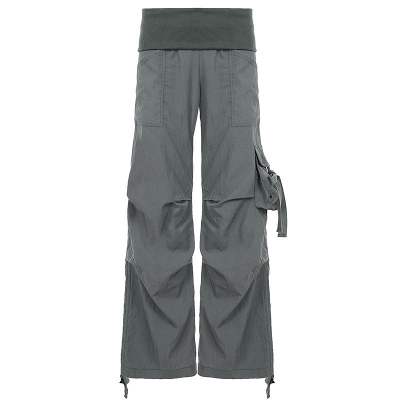 Women's Wide Cargo Pants with High Cuff, Utility Pocket and Drawstring Mune Fashion