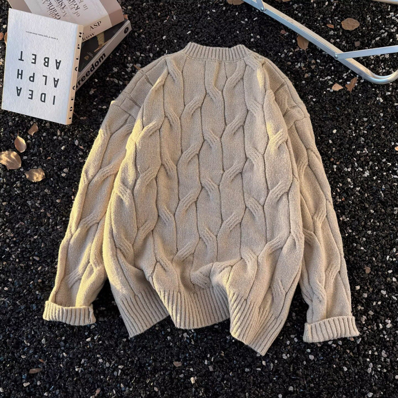 Women Chunky Knit Oversized Cable Knit Sweater with Cropped Hem Mune Fashion