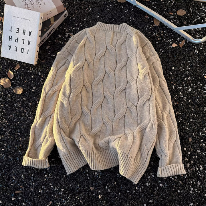 Women Chunky Knit Oversized Cable Knit Sweater with Cropped Hem Mune Fashion