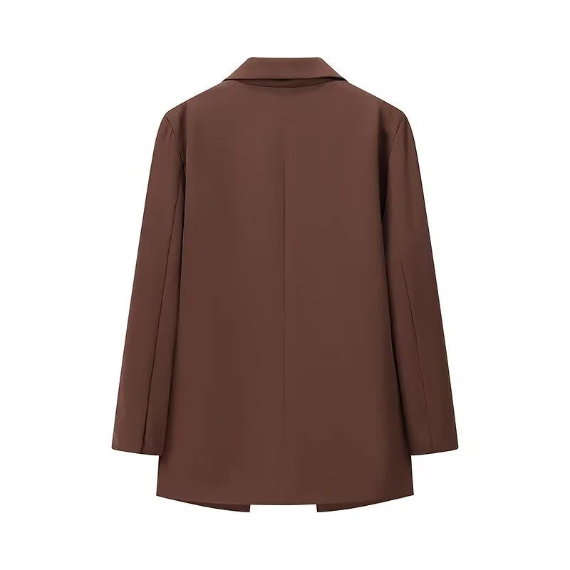 Women's longer double-breasted blazer with lapel collar, breast welt pocket and slightly tailored silhouette Mune Fashion