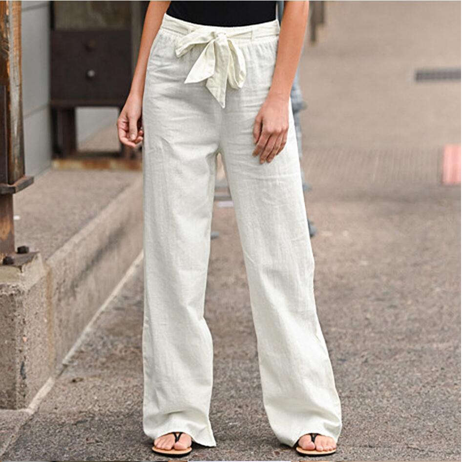 Women's wide linen trousers with drawstring waistband and casual comfort fit Mune Fashion