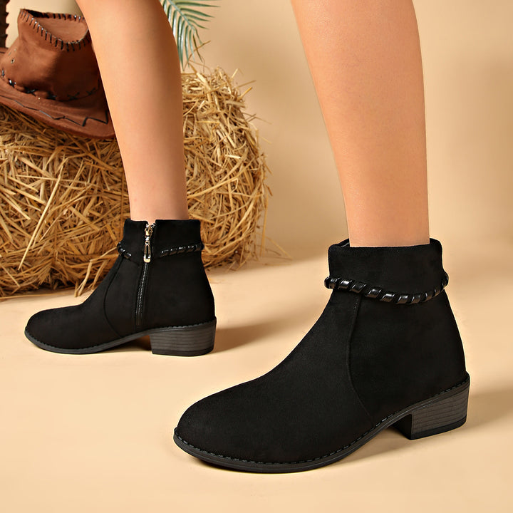 Women's Stylish Ankle Boots with Side Zipper and Chain Detail Mune Fashion