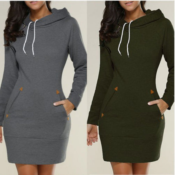Women's hoodie dress made of sweat fabric with kangaroo pockets and tailored fit Mune Fashion