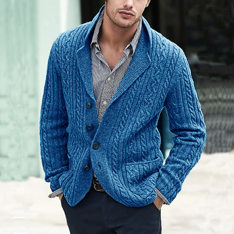 Men's Cable Knit Blazer with Shawl Collar and Button Placket Mune Fashion