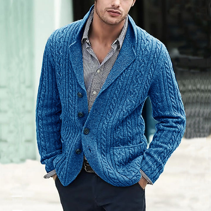 Men's Cable Knit Blazer with Shawl Collar and Button Placket Mune Fashion