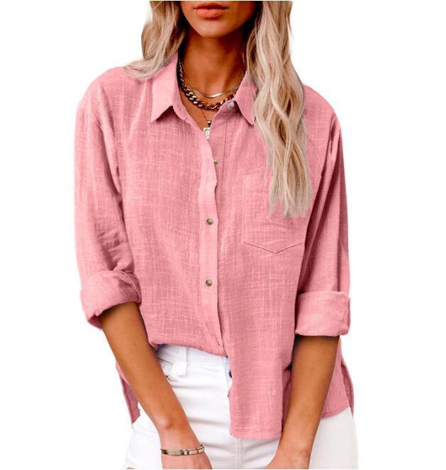 Women's Casual Linen Blouse with Short Sleeves and Button Details Mune