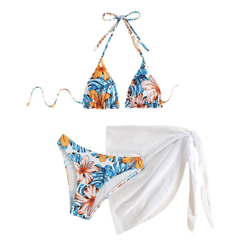 Women's Triangle Bikini Set with Floral Pattern and Casual Scarf Mune Fashion
