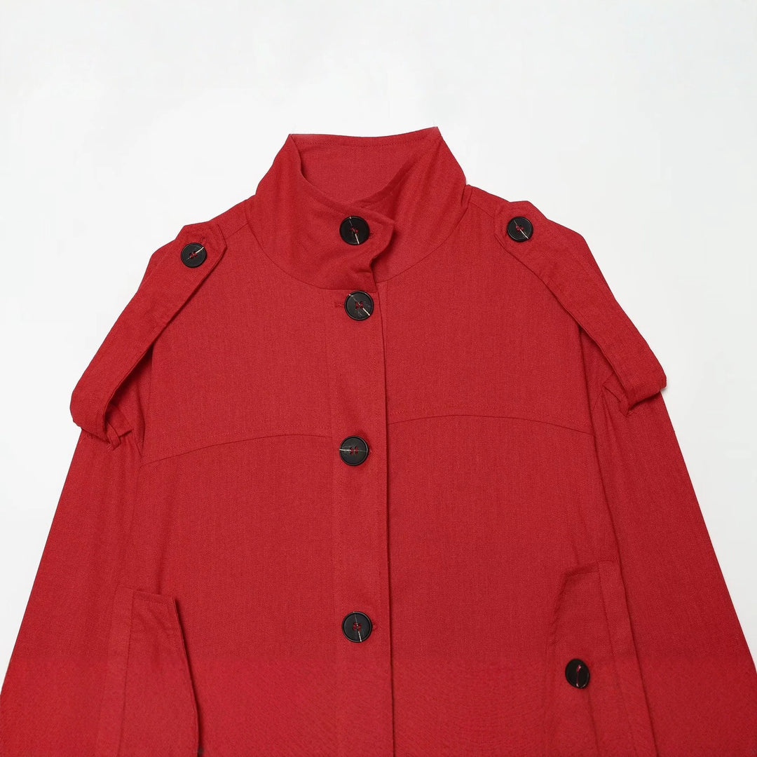 Women's Short Utility Jacket in Cropped Cut with Stand Collar and Shoulder Straps Mune Fashion