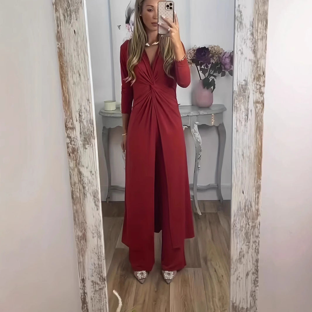 Women's maxi dress with V-neck, knot detail and animal print Mune Fashion