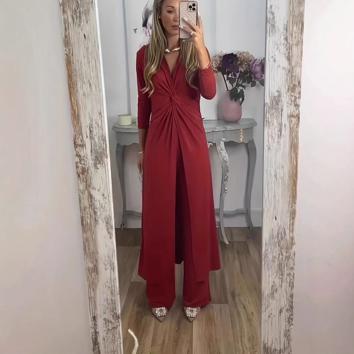 Women's maxi dress with V-neck, knot detail and animal print Mune Fashion