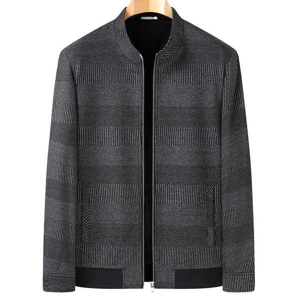 Men's Structured Bomber Jacket with Fine Stripe Texture and Concealed Zipper Mune Fashion