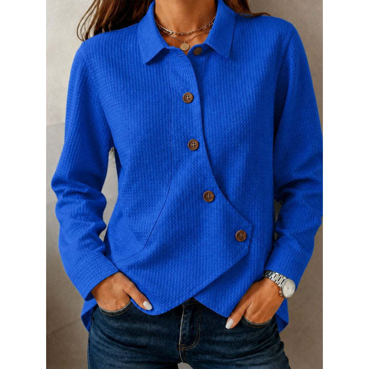 Women's structured waffle shirt jacket with asymmetrical button placket and side pocket Mune Fashion