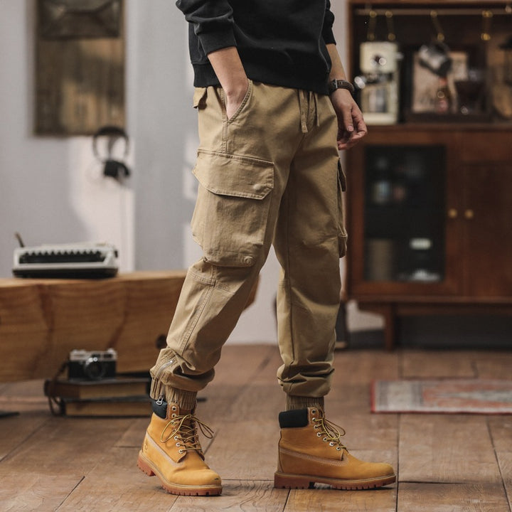 Men's Cargo Jogging Pants with Toggle Pockets, Drawstring Waistband and Gathered Cuffs Mune Fashion