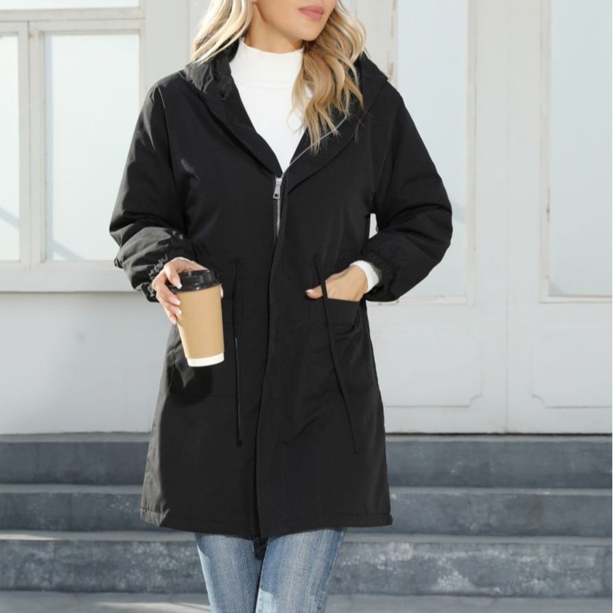 Women Hooded Midi Parka with Drawstring, Zipper & Elastic Cuffs Mune Fashion
