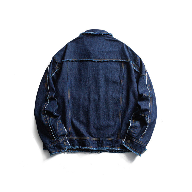 Men's Oversized Jeans Jacket with Frayed Edges and Large Flap Pockets Mune Fashion