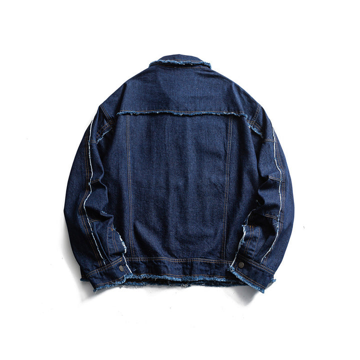 Men's Oversized Jeans Jacket with Frayed Edges and Large Flap Pockets Mune Fashion