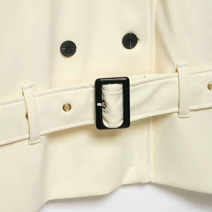 Women's Double-Breasted Trench Cape with Waist Belt and Stand-Up Collar Mune Fashion